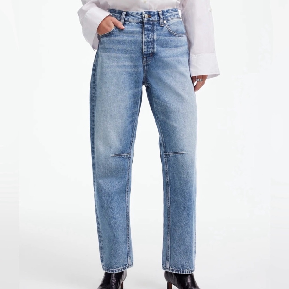 Women's 26 Madewell Darted Barrel-Leg Jean Denim Pants Barrel Leg Cotton Button